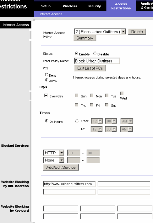Block Certain Web Sites Via Your Linksys Router