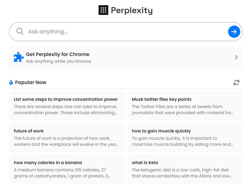 A screenshot of Perplexity AI