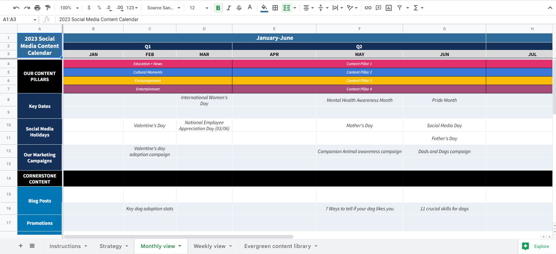 A Social Media Calendar Template from Hootsuite