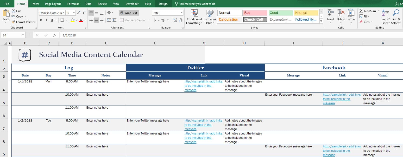 A Social Media Calendar Template from Microsoft Excel