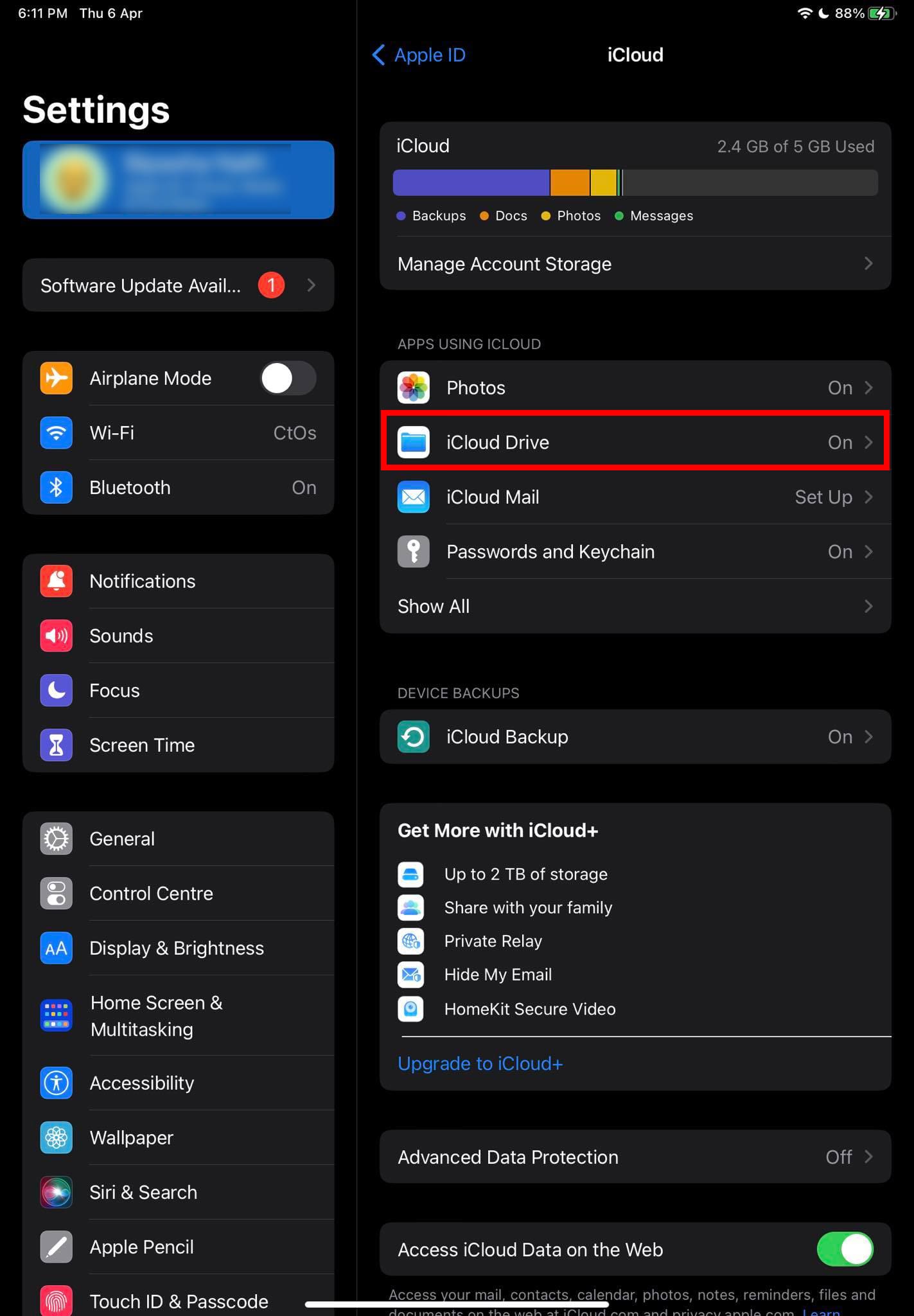 Accessing the iCloud Drive folder on iPad