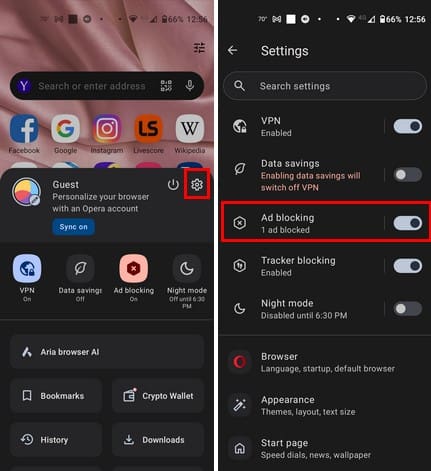 Ad blocking feature for Opera Android