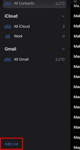 Add List on iPad Contact App