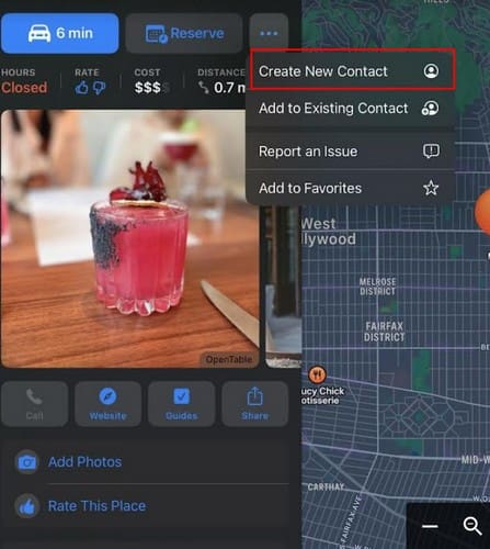 Add restaurant as contact Apple Guides