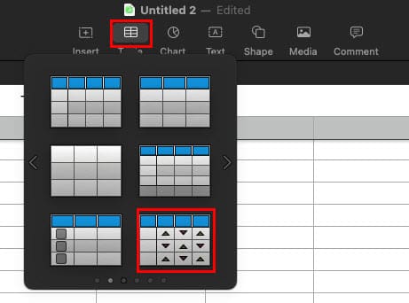 Adding table Apple Numbers tutorial