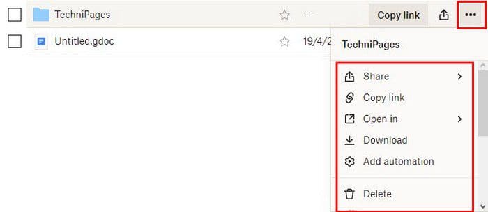 Additional Folder options Dropbox