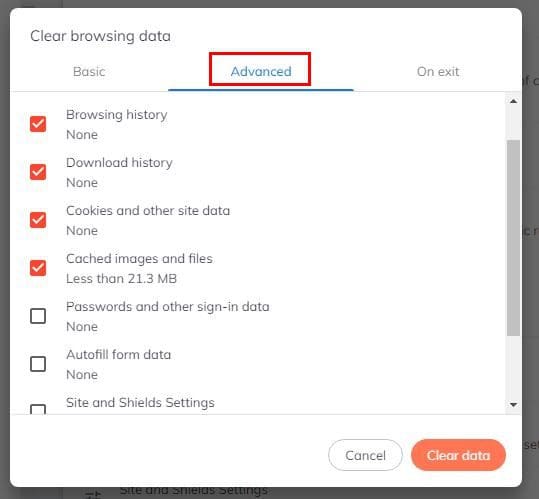 Advanced tab Brave browser