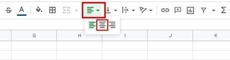 Center text Google Sheets