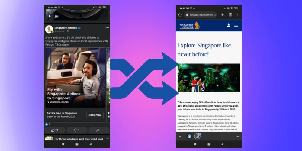 An example of social media ad to website deep linking strategy (Photo: Courtesy of Singapore Airlines)