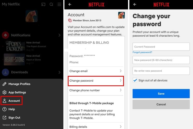Change password Netflix
