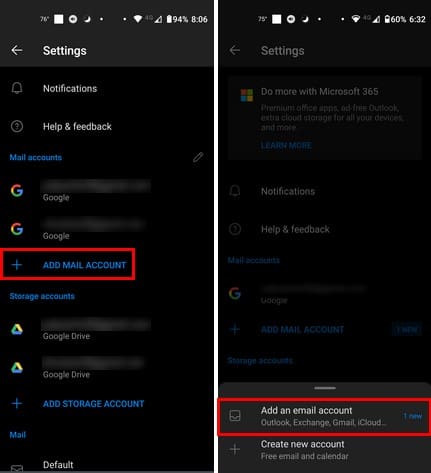 Android Outlook Gmail