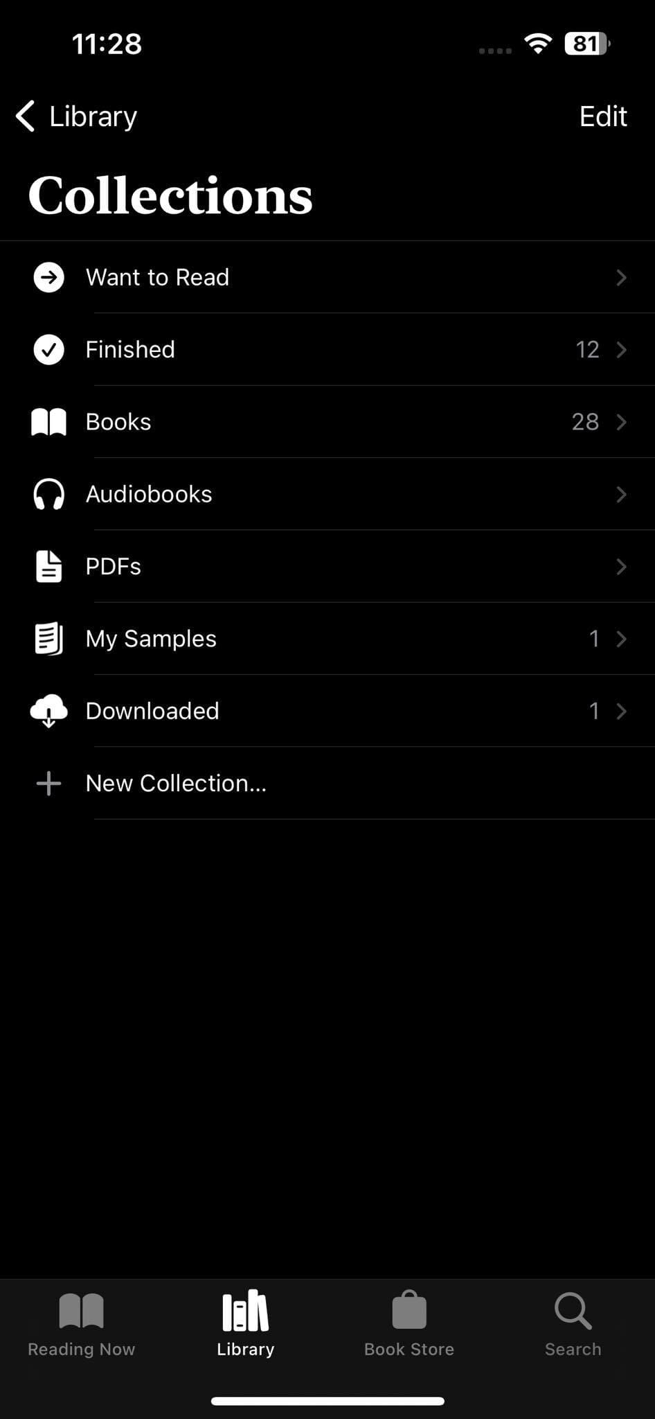 Apple Books Library section for all purchased content