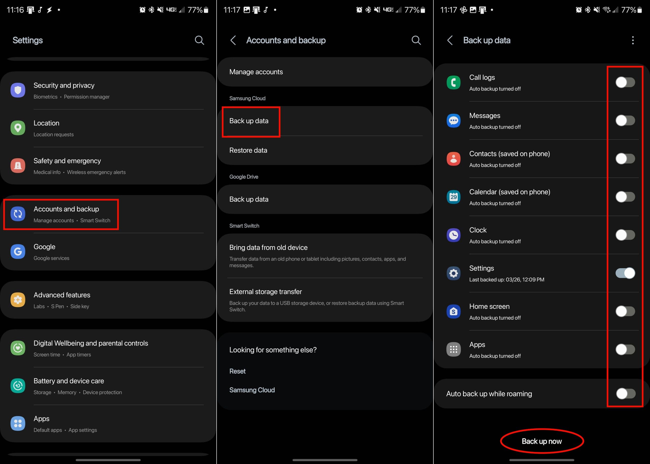 Back up Galaxy S23 via Samsung Cloud