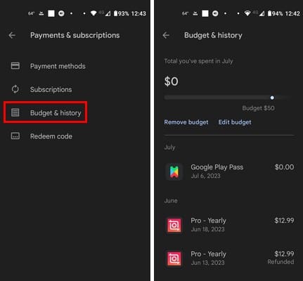 Budget and history for Google Play