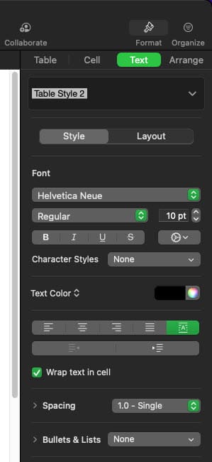 Cells and Texts formatting Apple Numbers tutorial