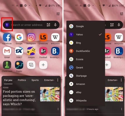 Change the default search engine