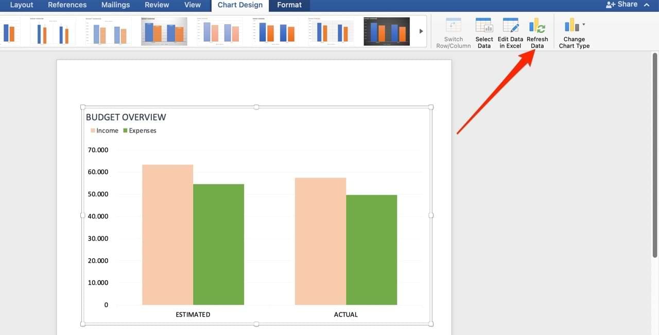 Refresh Data in Microsoft Word Chart