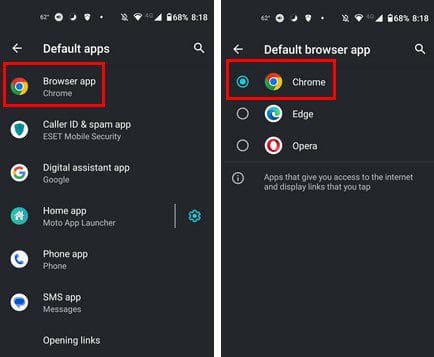 Chrome default browser Android