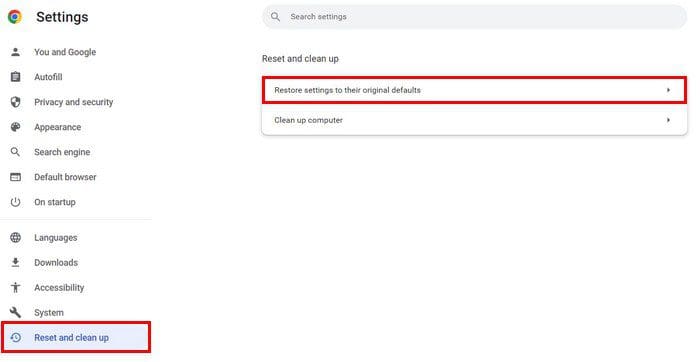 Reset settings Chrome