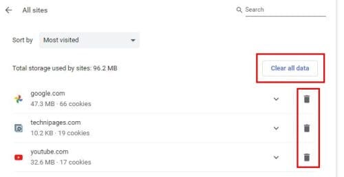 Clear all data button Chrome