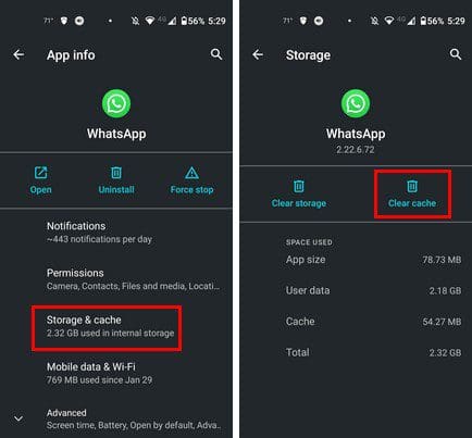 WhatsApp clear cache