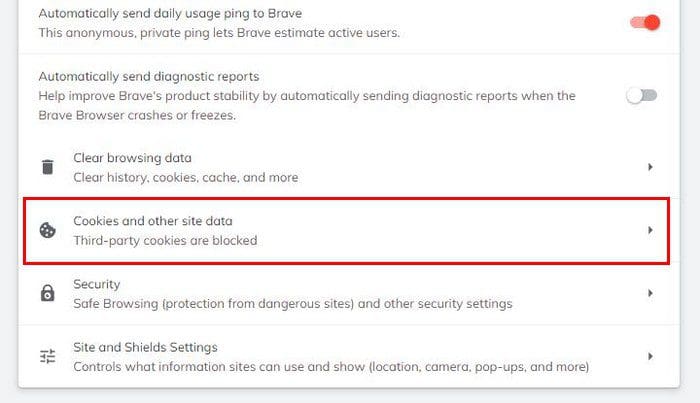 Cookies and other site data