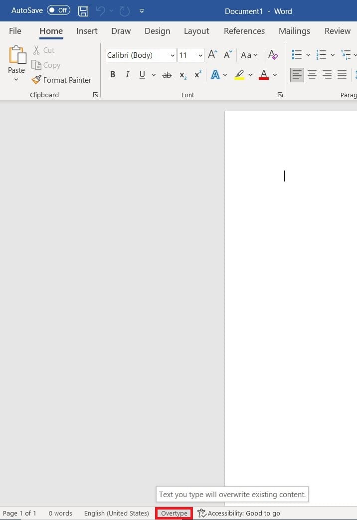 Click on Overtype to toggle it to Insert
