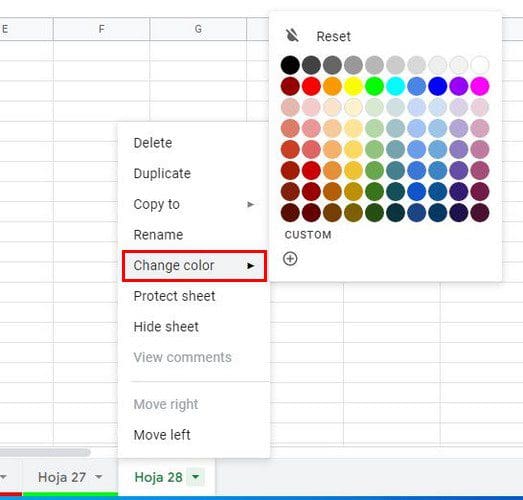 Change color option Google Sheets