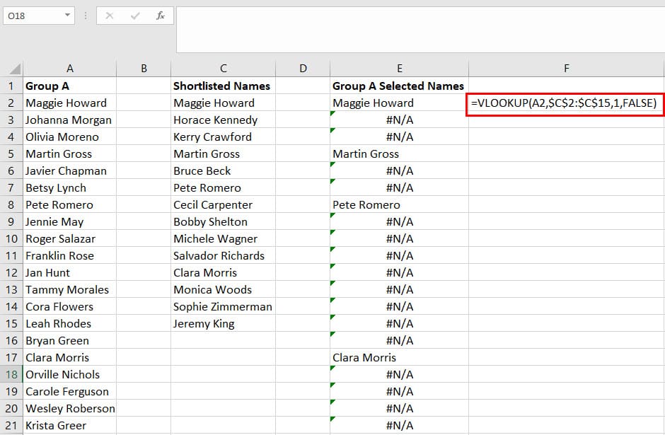 Compare Text in Excel using VLOOKUP