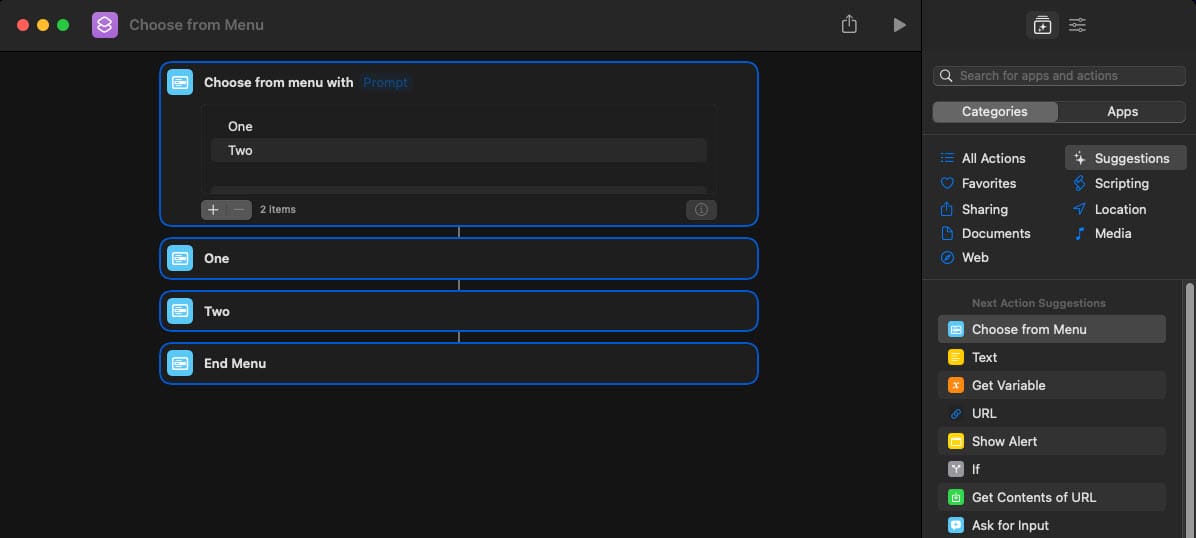 Conditional Actions in Mac Shortcuts app