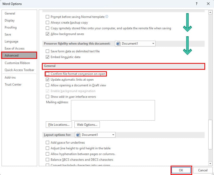 Confirm file format conversion on open