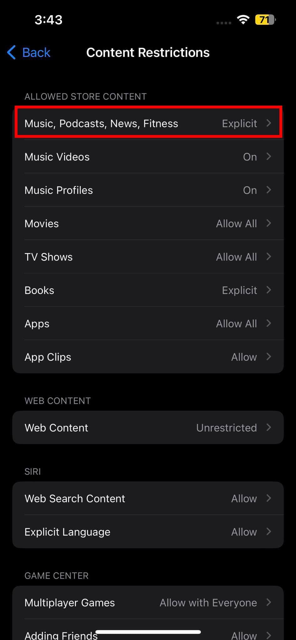 Content restrictions