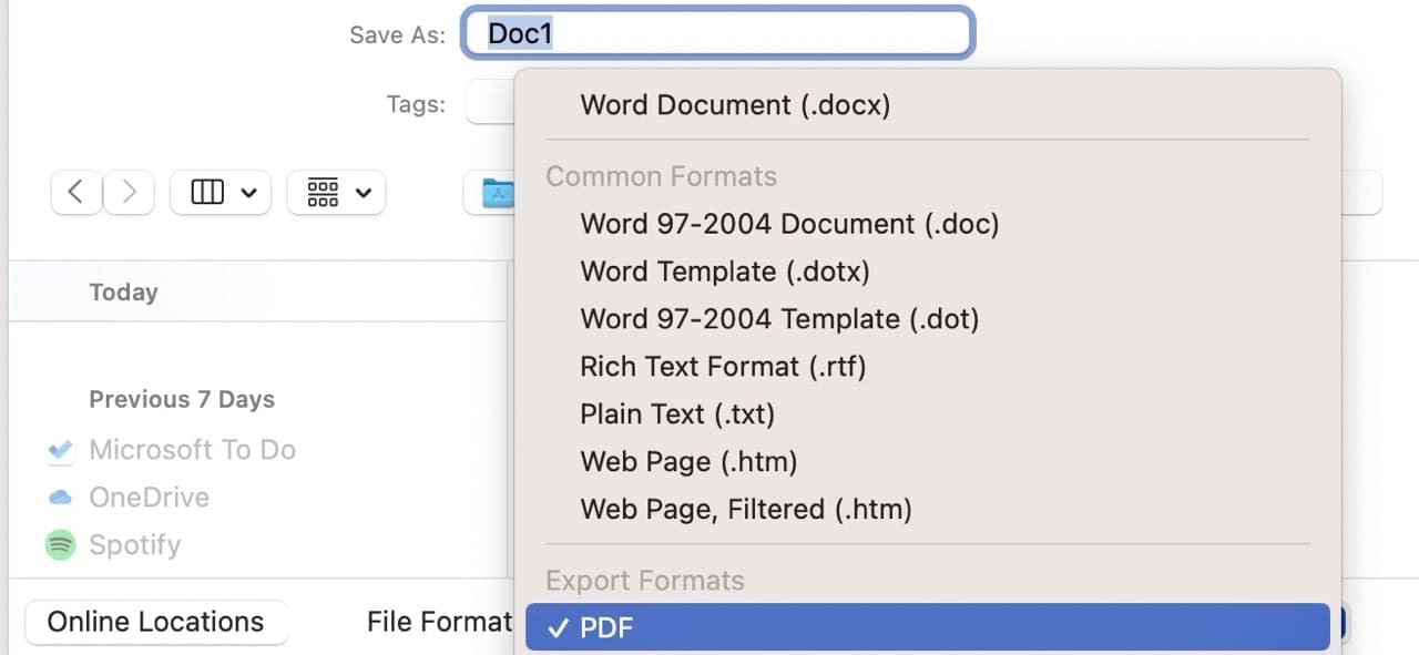 The option to convert a Word document when saving it to your computer