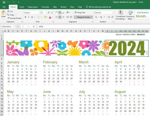 Create calendar in Excel