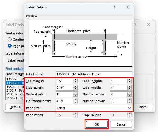 Creating a new label configuration on Mail Merge