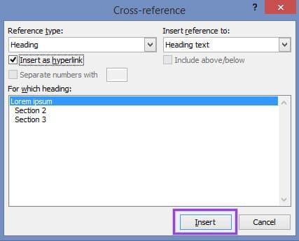 Creating Cross References in Word 10