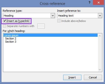 Creating Cross References in Word 9