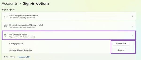 Disable and Enable PIN Codes in Windows 11 Through the Settings Menu 3