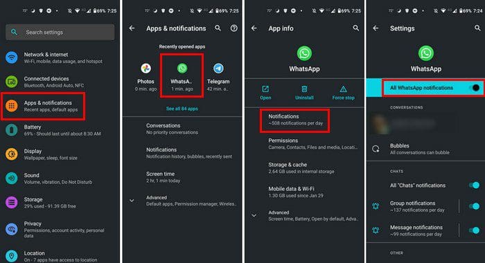 Turn off WhatsApp notifications
