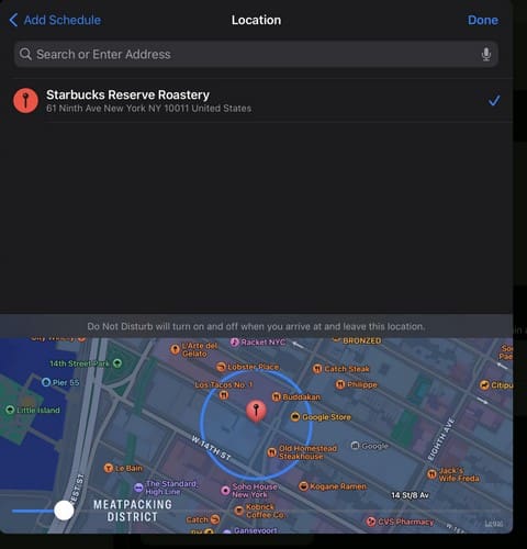 DND schedule based on location for iPad