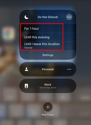 Do Not Disturb schedule options in Control Center