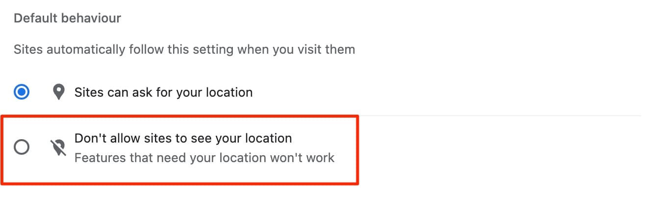 Don't Allow Sites to See Location in Google Chrome