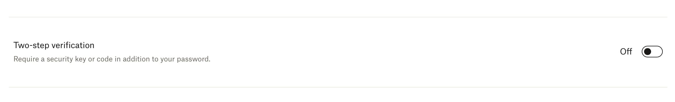 Toggle on Dropbox Two-Factor Authentication