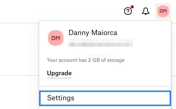 The circular/profile picture icon in Dropbox