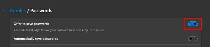 Edge offer to save passwords