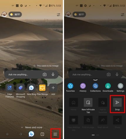 Edge on Android Menu