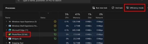 Efficiency Mode option Windows 11