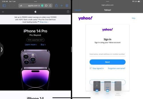 Enabling split screen view on iPad using iPad gestures