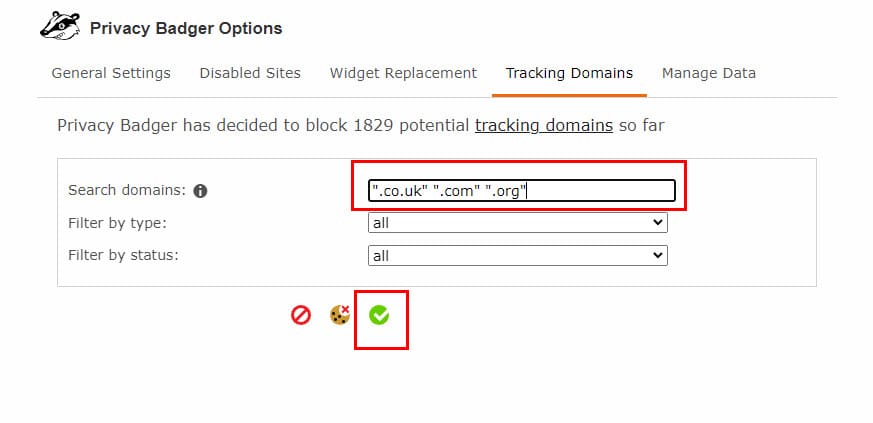 Excluding domains from Privacy Badger