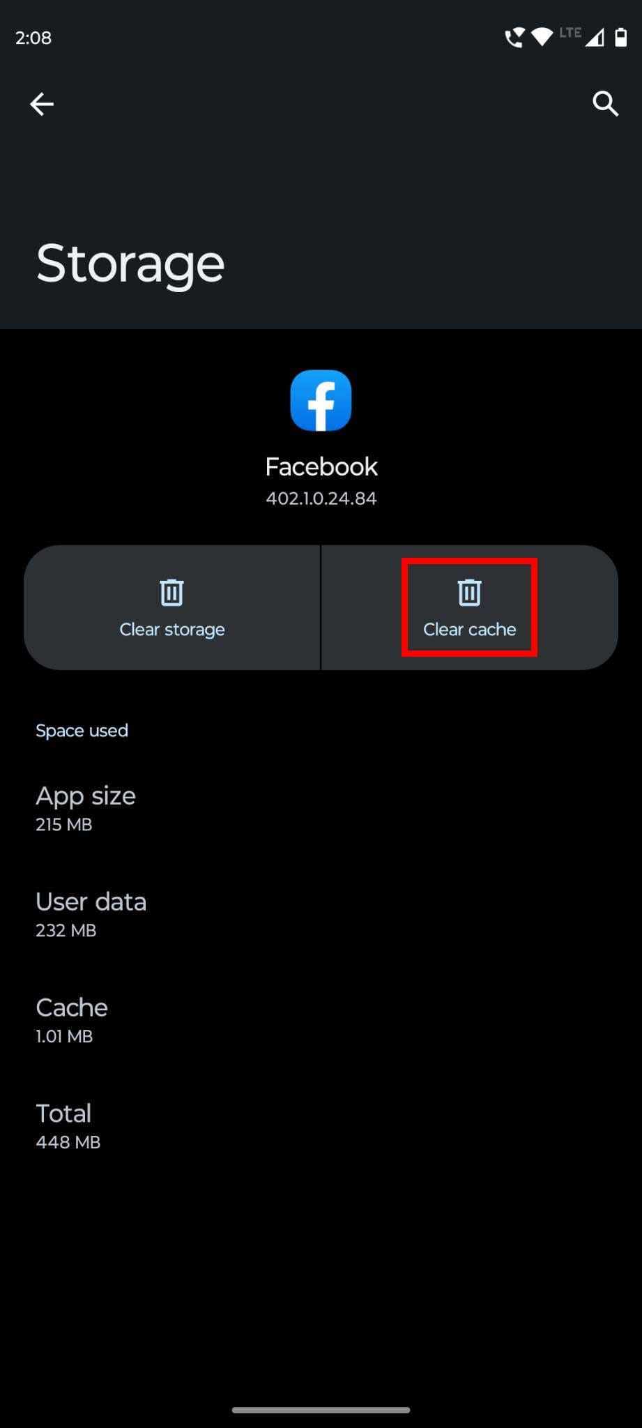Facebook app Clear Cache Memory